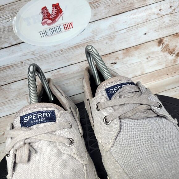 Sperry Pier Boat Women's Size 8.5 Sparkle Canvas Slip On Grey Casual Shoes - Picture 3 of 9